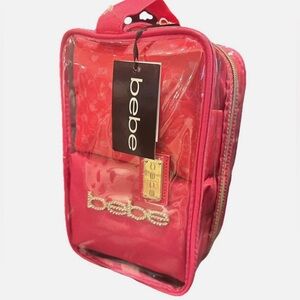 Bebe 3 Piece Set Cosmetic Bag Set Hot Pink and Clear